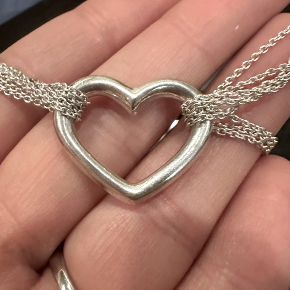 New Solid 925 Sterling Silverv Large Open Heart mesh necklace adjustable 😍 - Picture 5 of 8
